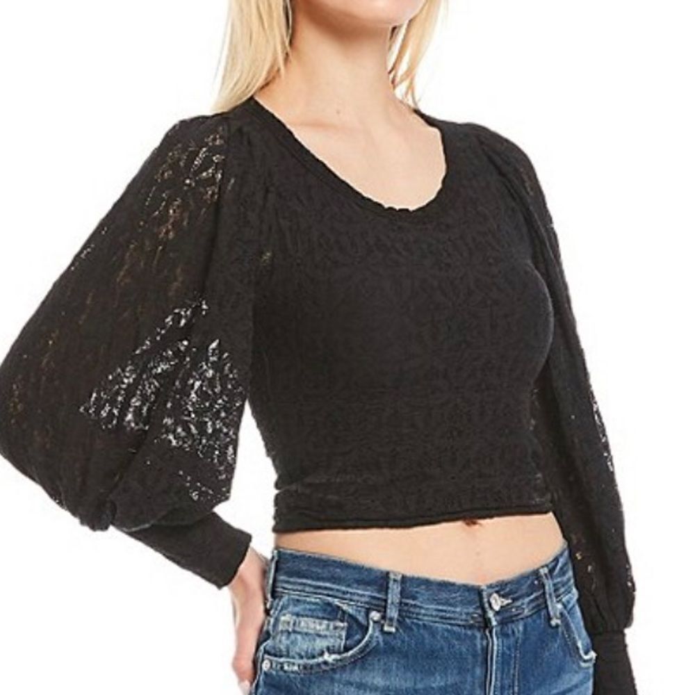 NWT Free People Tea‎ time long puff sleeve top, size XS boho whimsigoth lace